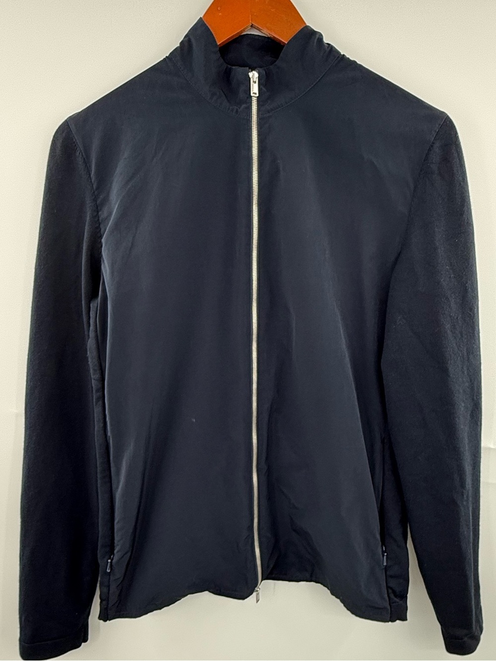 Theory Women’s Belivi PK Jacket XS Navy Mixed Media Full Zip Knit Zip Pockets